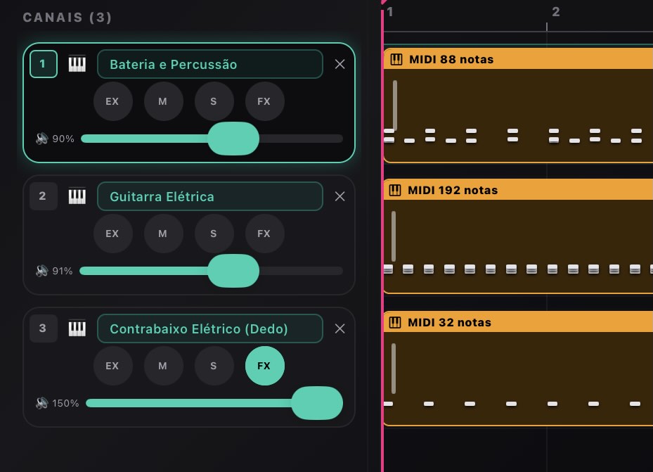 Mixer com Pan, Solo e VU Meter